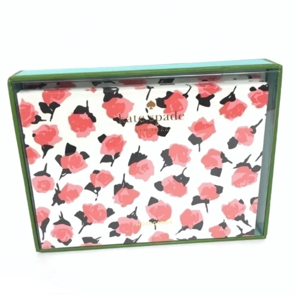 KATE SPADE 10 Notecards Roses Flowers Lined Envelopes Foldover Cards Stationery